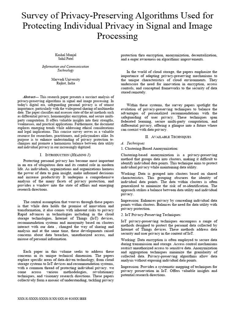 Privacy-Preserving Algorithms in Imaging | PDF | Biometrics | Encryption