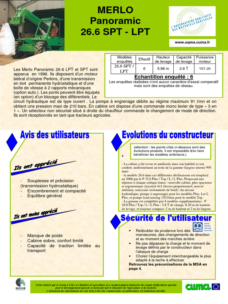 Merlo Panoramic 26.6 : Caractéristiques et Pannes | PDF | Frein ...