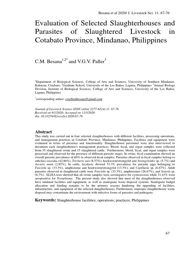 Slaughterhouse Evaluation and Parasite Study | PDF | Slaughterhouse ...