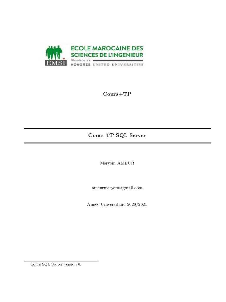 Cours et TP sur SQL Server 2021 | PDF | SQL | Base de données relationnelle
