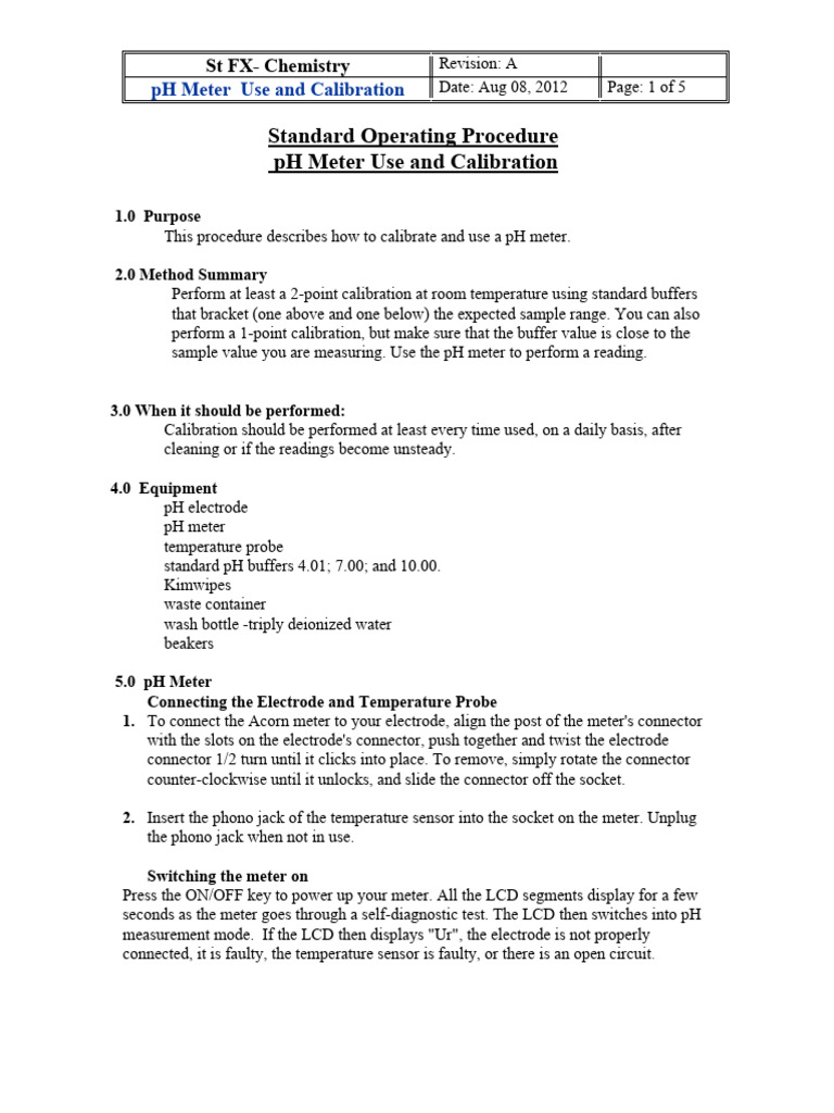 SOP PH Meter PDF Ph Chemistry