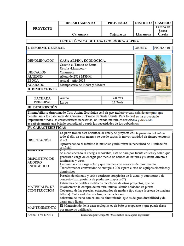 Ficha Técnica de Casa Ecológica Alpina | PDF | Naturaleza