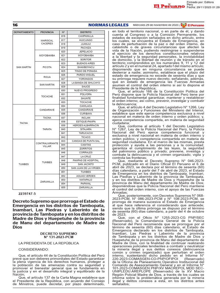 Prórroga del Estado de Emergencia en Perú | PDF