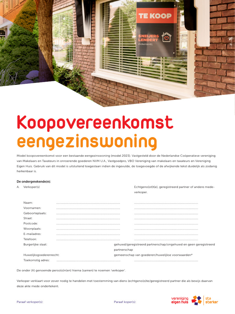 Koopovereenkomst Eengezinswoning Model 2023 PDF