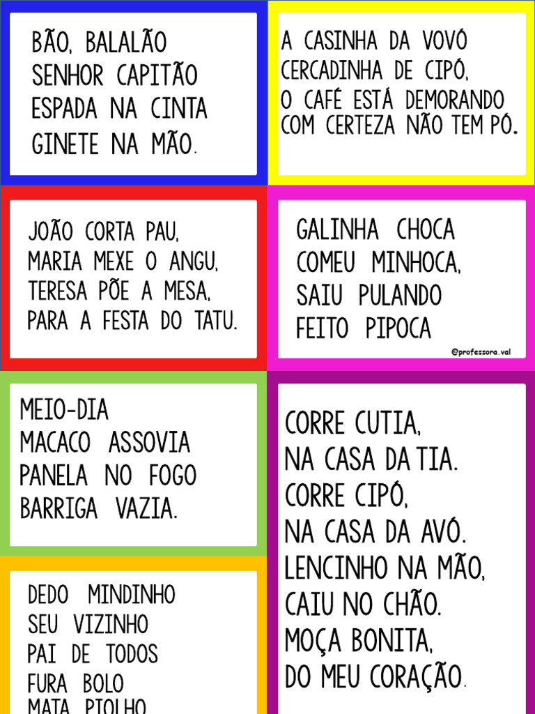 Parlendas Infantis Curtas e Engraçadas | PDF