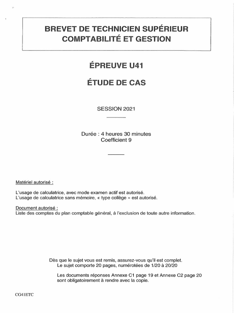 épreuve E41 Bts Cg Corrigé Bts CG 2021 Epreuve E41 Etude de Cas 1 | PDF