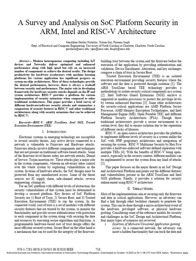 SoC Security in ARM, Intel, and RISC-V | PDF | Security | Computer Security