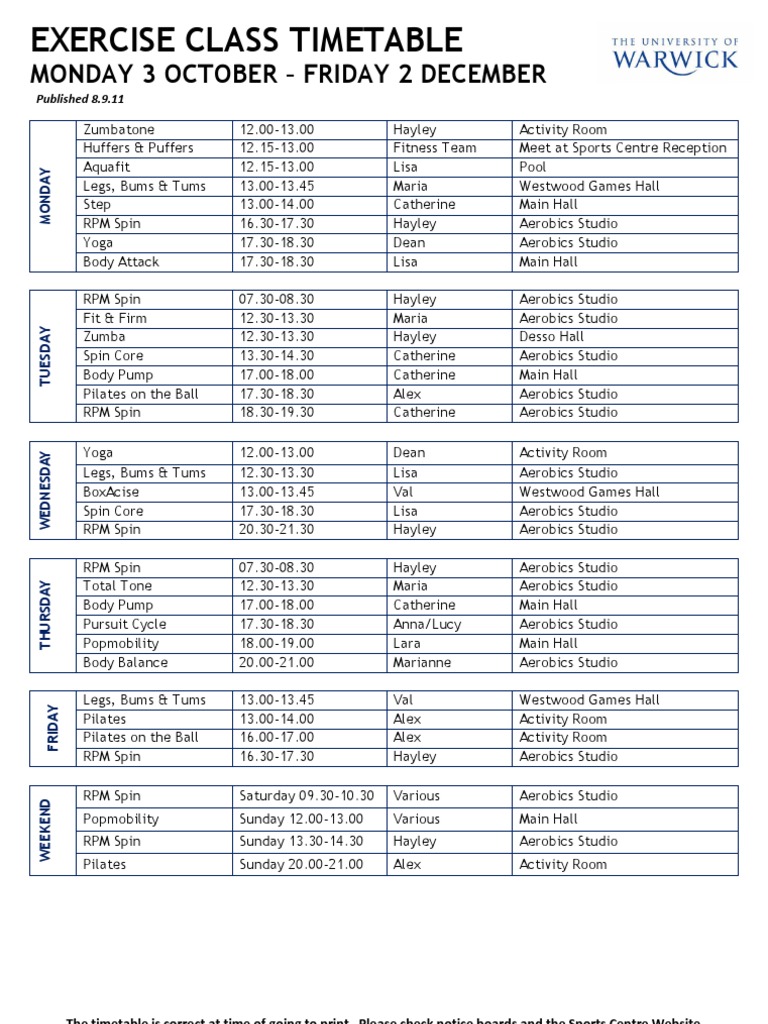 Hayley Desso's Exercise Class Schedule | PDF