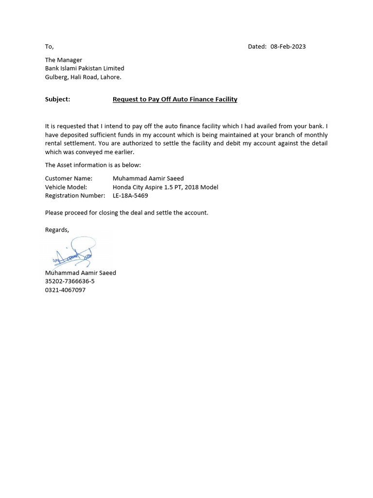 Pay Off Letter | PDF