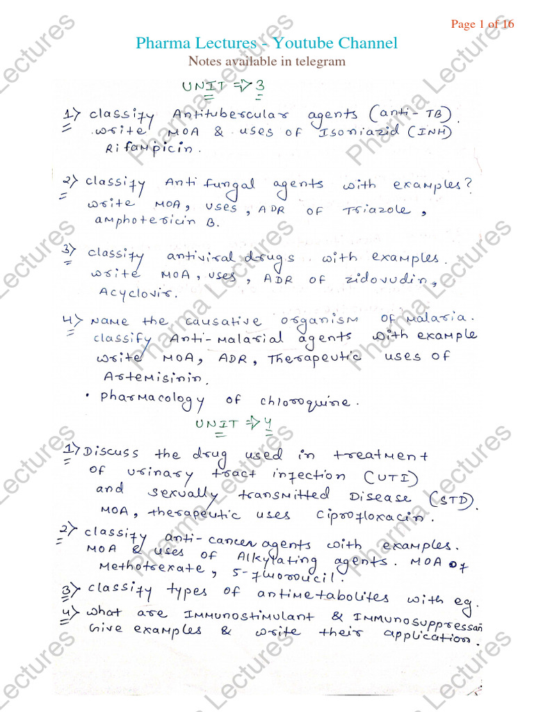 Pharmacology Unit 3 Lecture Notes | PDF
