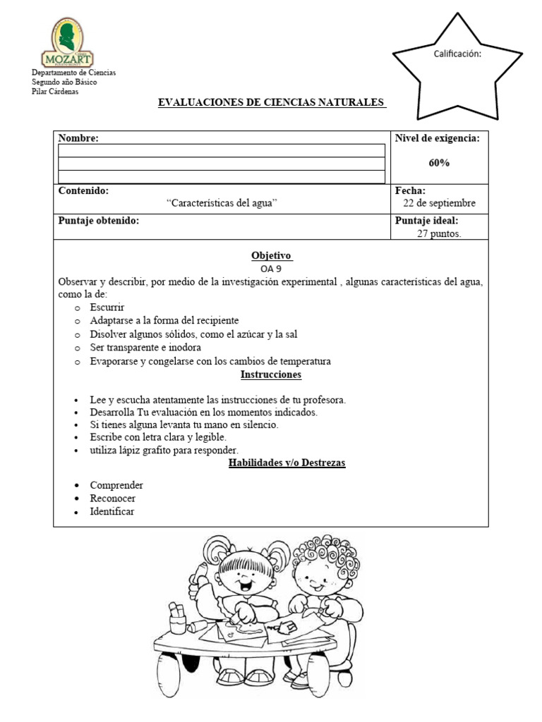 Evaluaci N Unidad 3 Caracteristicas Del Agua Pdf Agua
