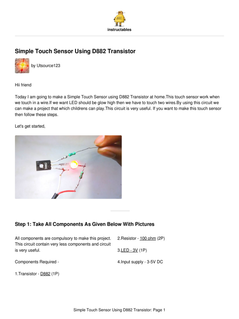 Simple Touch Sensor Using D882 Transistor | PDF | Electrical Network ...