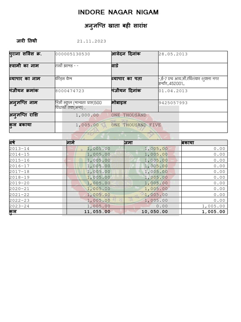 Kids Kemp Trade License Statement PDF