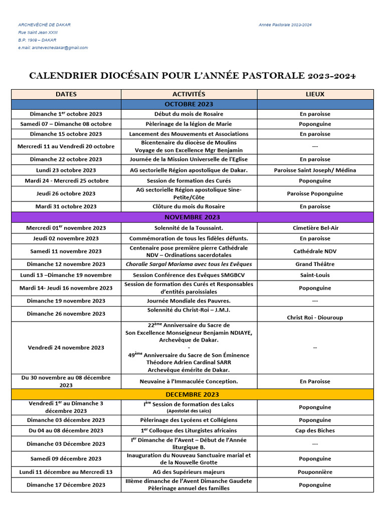 Petit calendrier catholique familial 2024