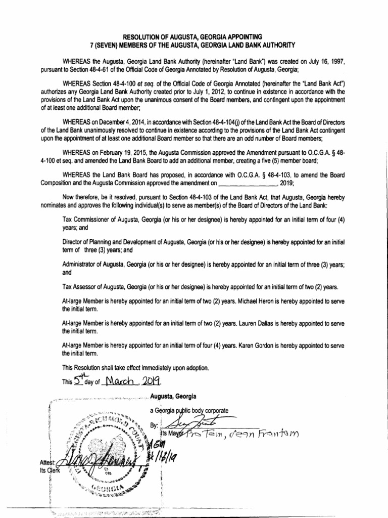 Resolution of Augusta, Appointing 7 (Seven) Members of The