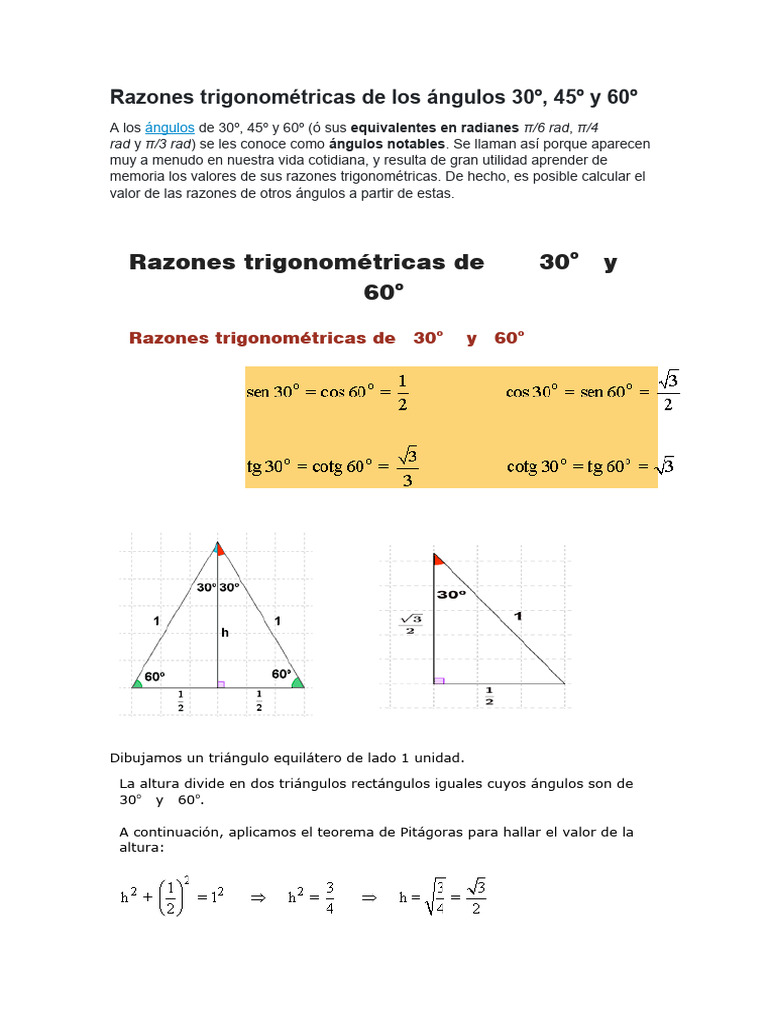Razones Trigonométricas de Los Ángulos 30º y 60 | PDF