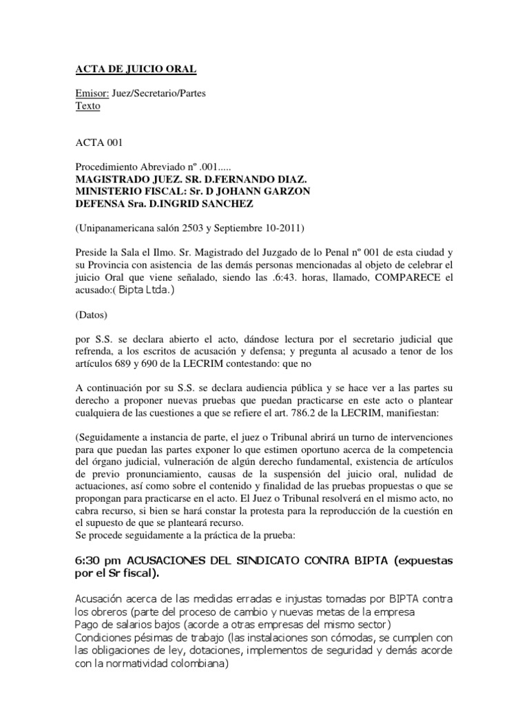 Acta de Juicio Oral | Prosecutor | Government