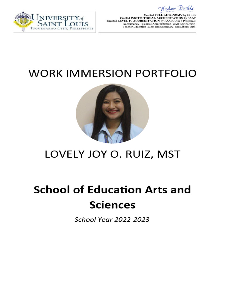 Work Immersion Portfolio 2023 PDF Learning Curriculum