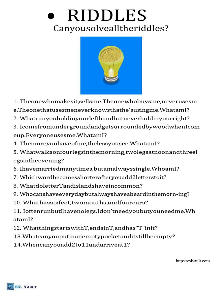 Free Printable Riddles Worksheet 2 | PDF