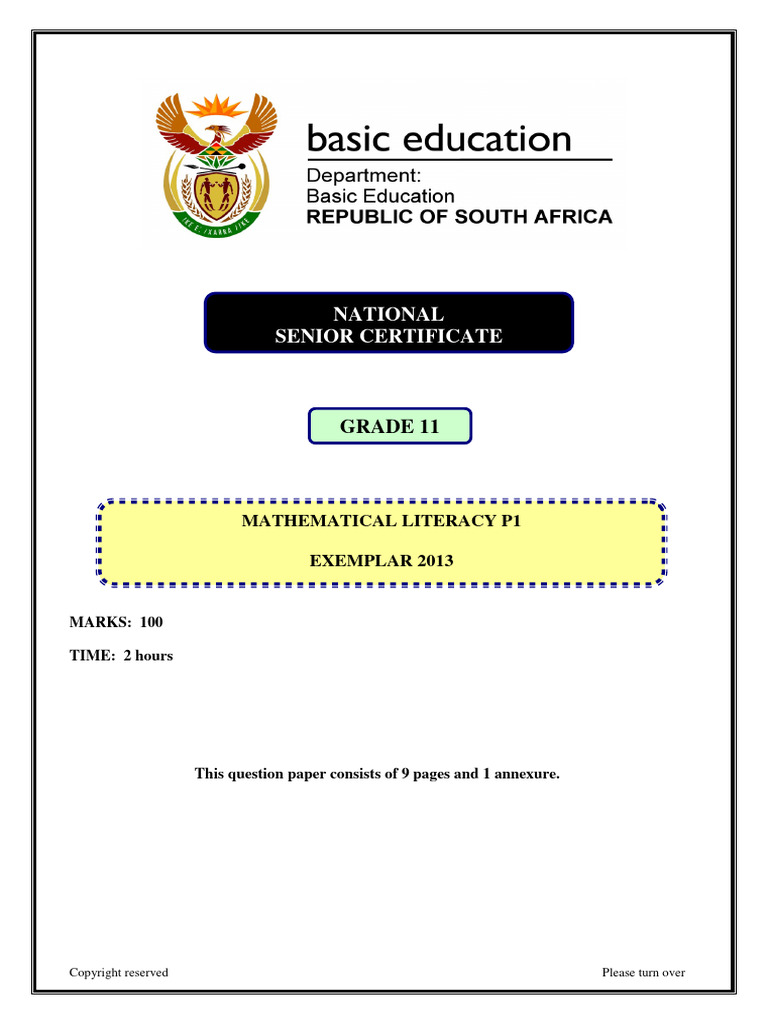 Mathematical Literacy P1 Exemplar 2013 Eng | PDF | Area | Length
