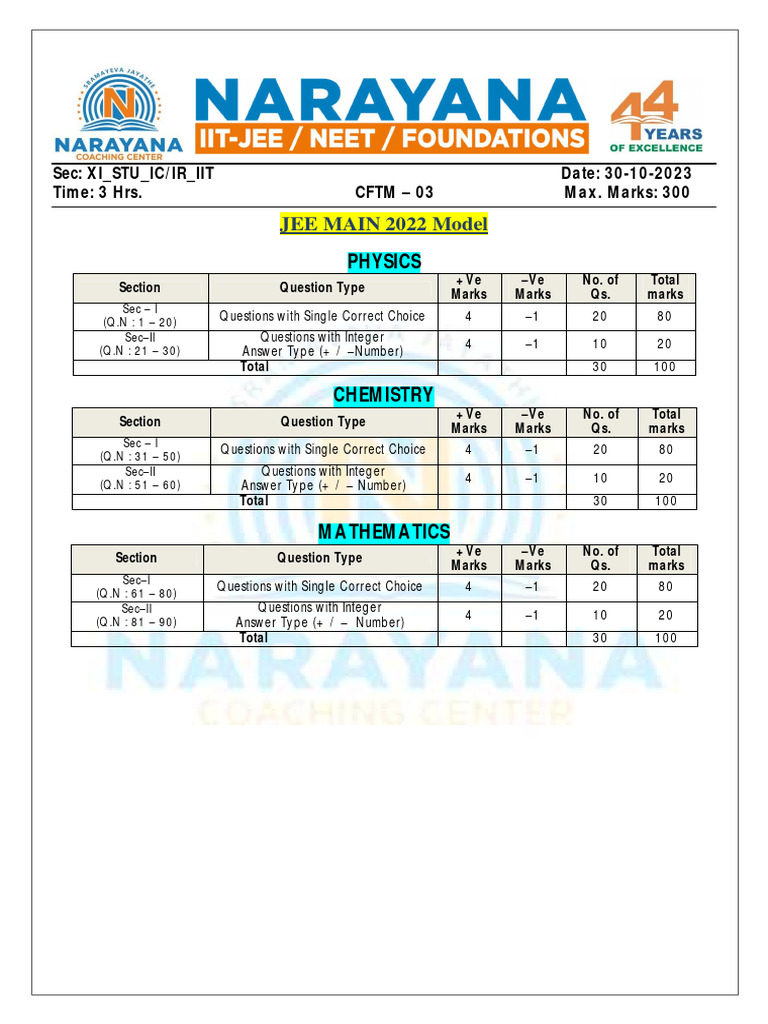 Xi Iit Ic Ir CFTM-03 30.10.23 QP | PDF | Gases | Rotation Around A ...