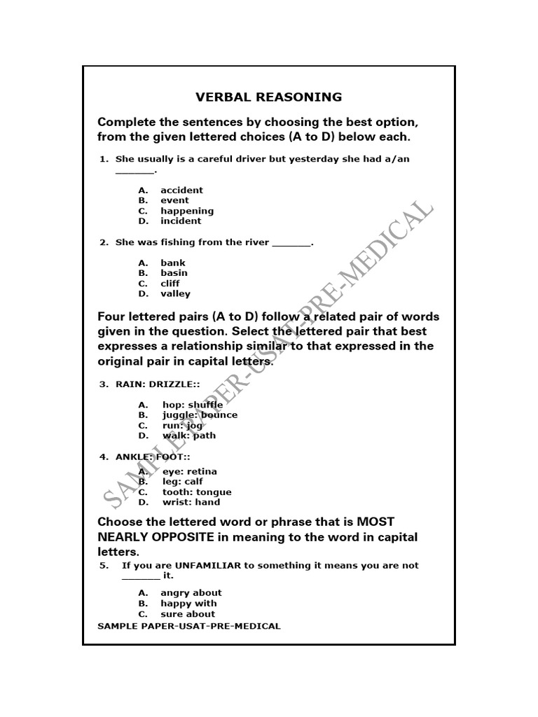 USAT Pre-Medical Sample Paper | PDF | Momentum | Photosynthesis