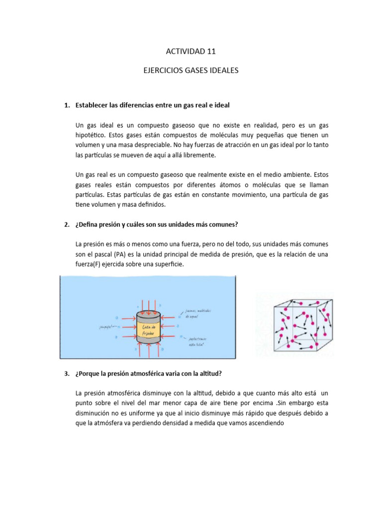 Ejercicios de Gases Ideales | PDF | Gases | Presión