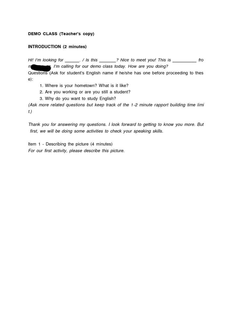 Demo class flow feedback form assessment matrix 1 pdf fluency