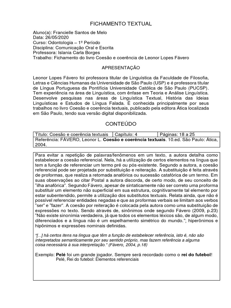 FICHAMENTO Coesão e Coerência | PDF | Linguística | Causalidade