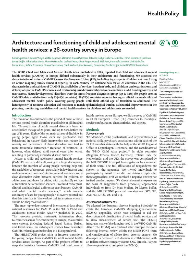 European Child Mental Health Services Survey | PDF | Psychiatry ...
