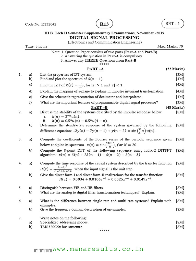 Digital Signal Processing Exam Paper | PDF | Telecommunications ...