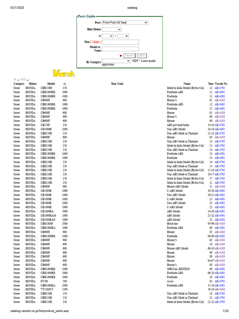 Catalog Seal Vesrah | PDF | Anti Lock Braking System | Vehicles