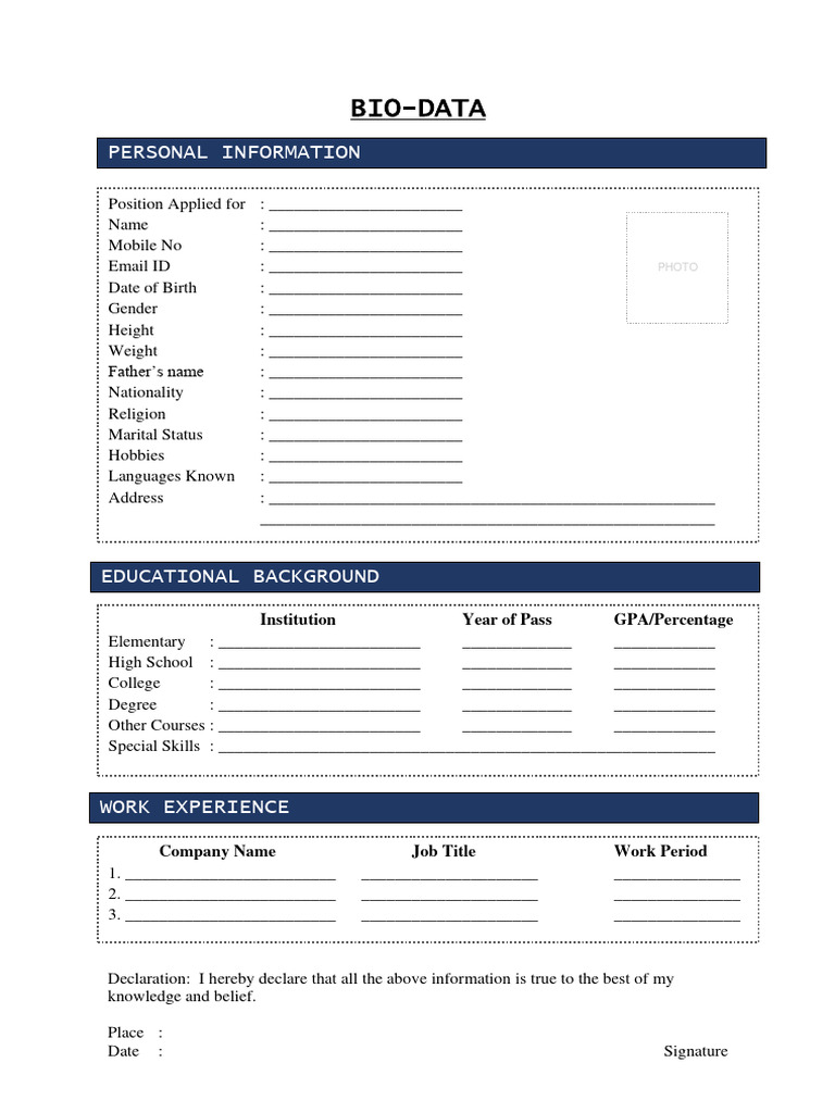 Common Bio Data | PDF