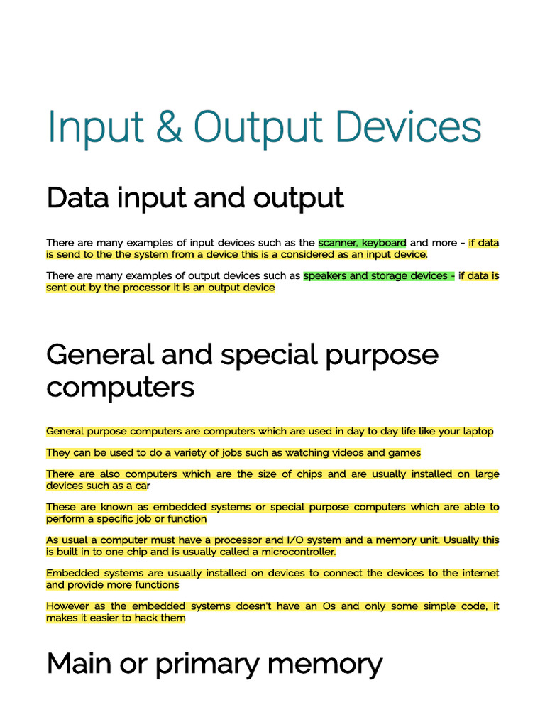 3A - Input Output Devices - Computer Hardware | PDF | Random Access ...