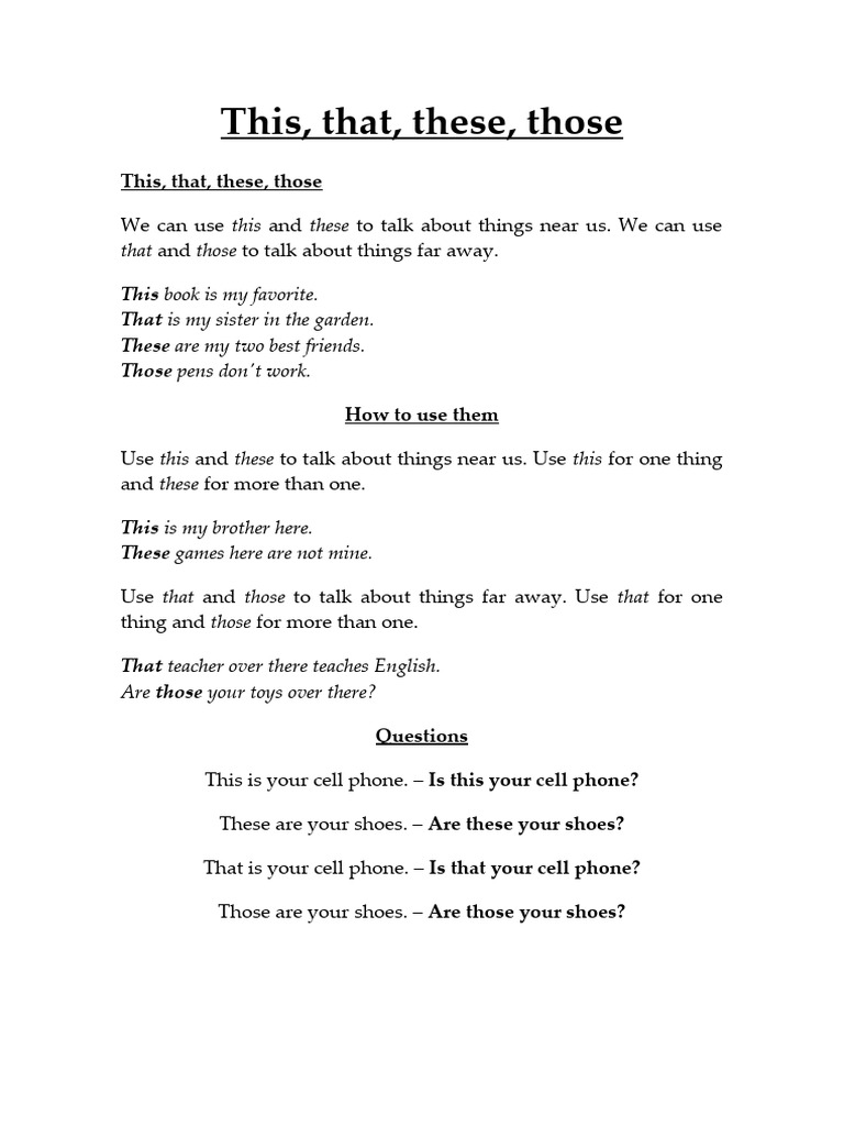 Using This, That, These, Those | PDF | Language Arts & Discipline ...