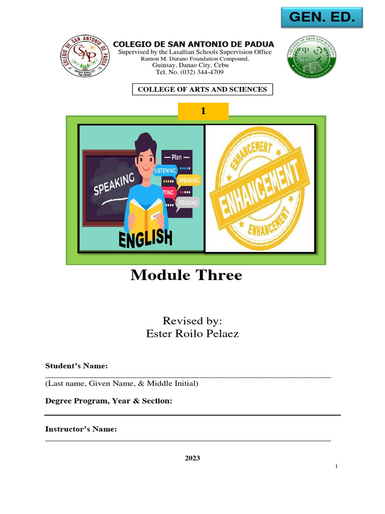 PREPARED English Enhancement 1 MODULE 3 PDF FIle 2022 2023 | PDF ...