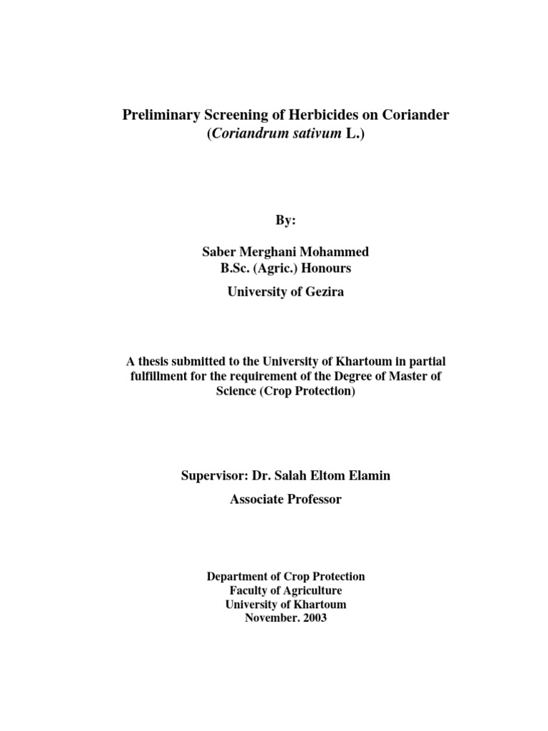 Preliminary Screening of Herbicides On Coriander (Coriandrum Sativum L.) PDF Herbicide Weed