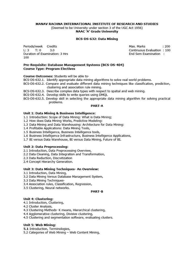 Datamining Syllabus Pdf Business Intelligence Data Mining
