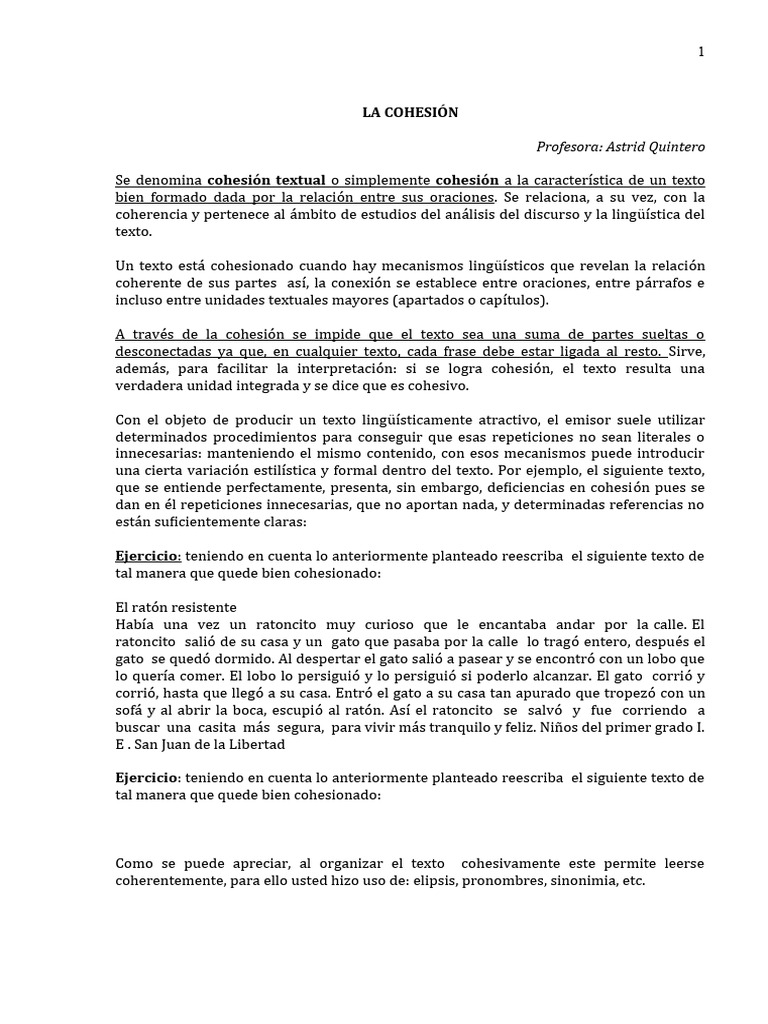 La Cohesion | PDF | Género gramatical | Mono