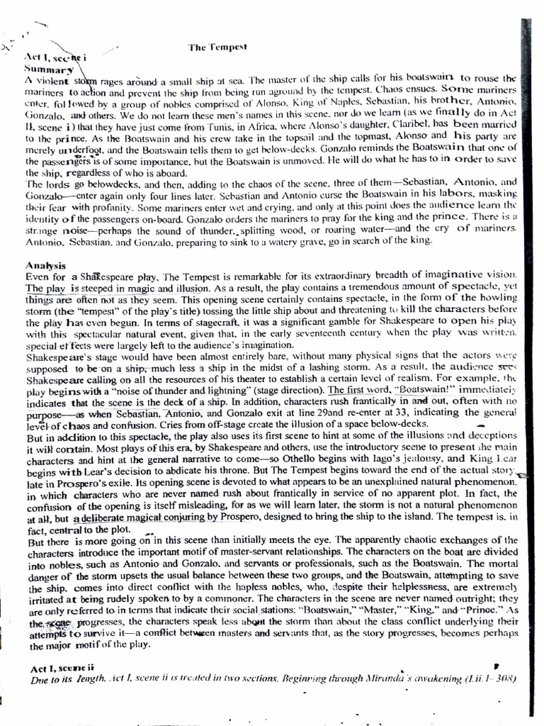 Act 1, Act 2 and Act 3 (Summary) | Download Free PDF | The Tempest