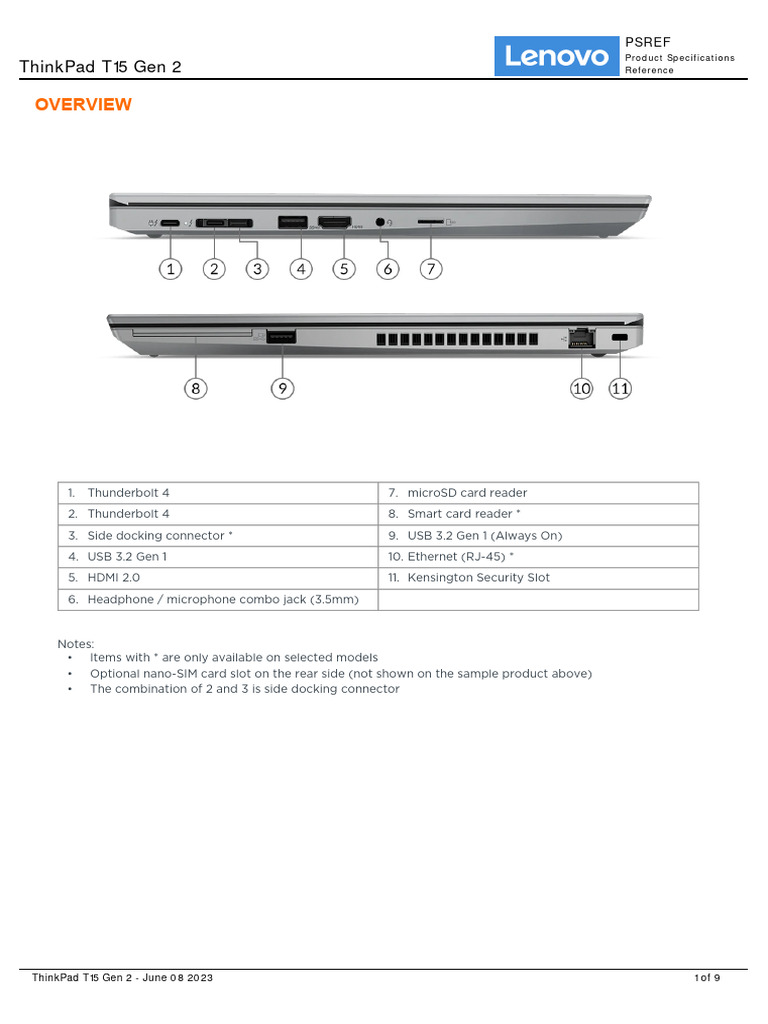 ThinkPad T15 Gen 2 Spec PDF Usb Computer Hardware