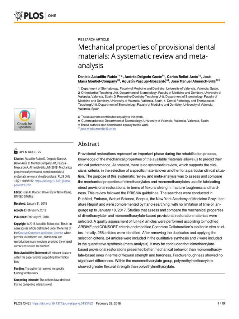 Mechanical Properties of Provisional Dental Materi PDF Poly(Methyl