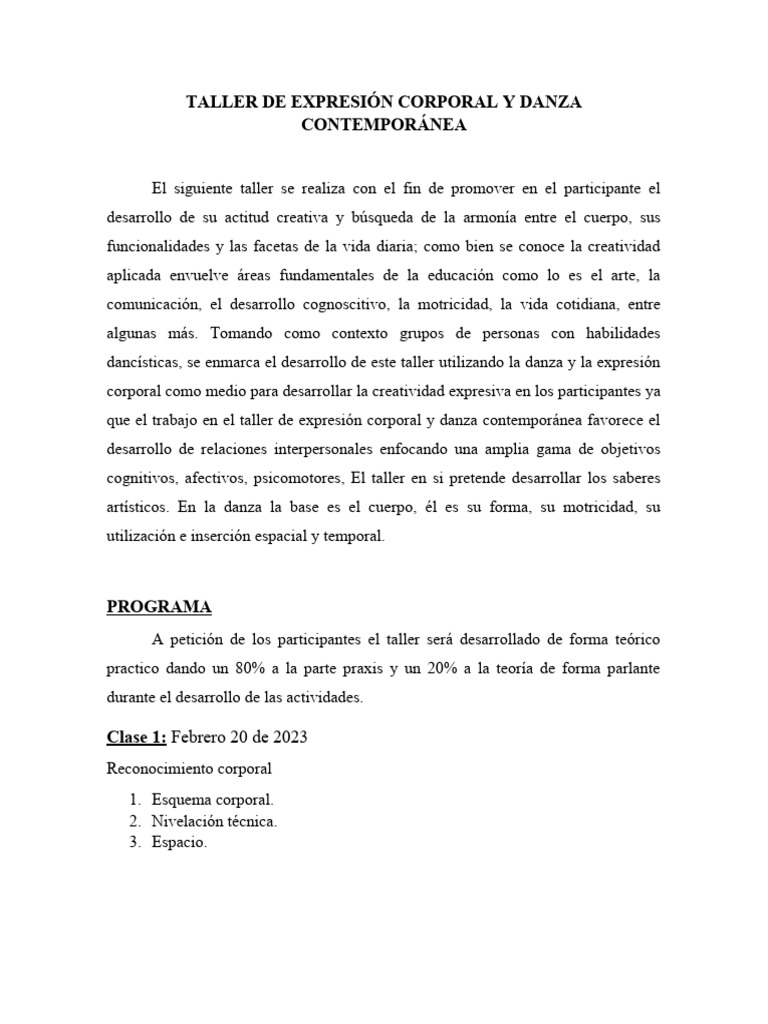 Taller de Expresión Corporal y Danza | PDF | Bailes