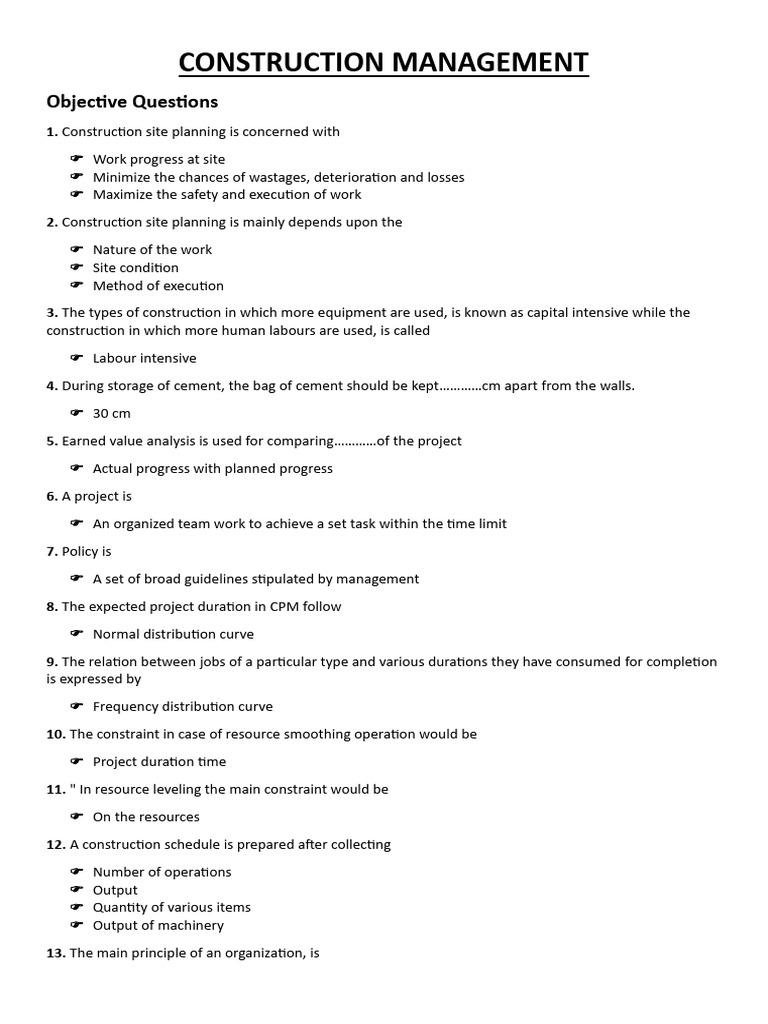 Construction Management MCQs and Answers | PDF | Procurement | Business