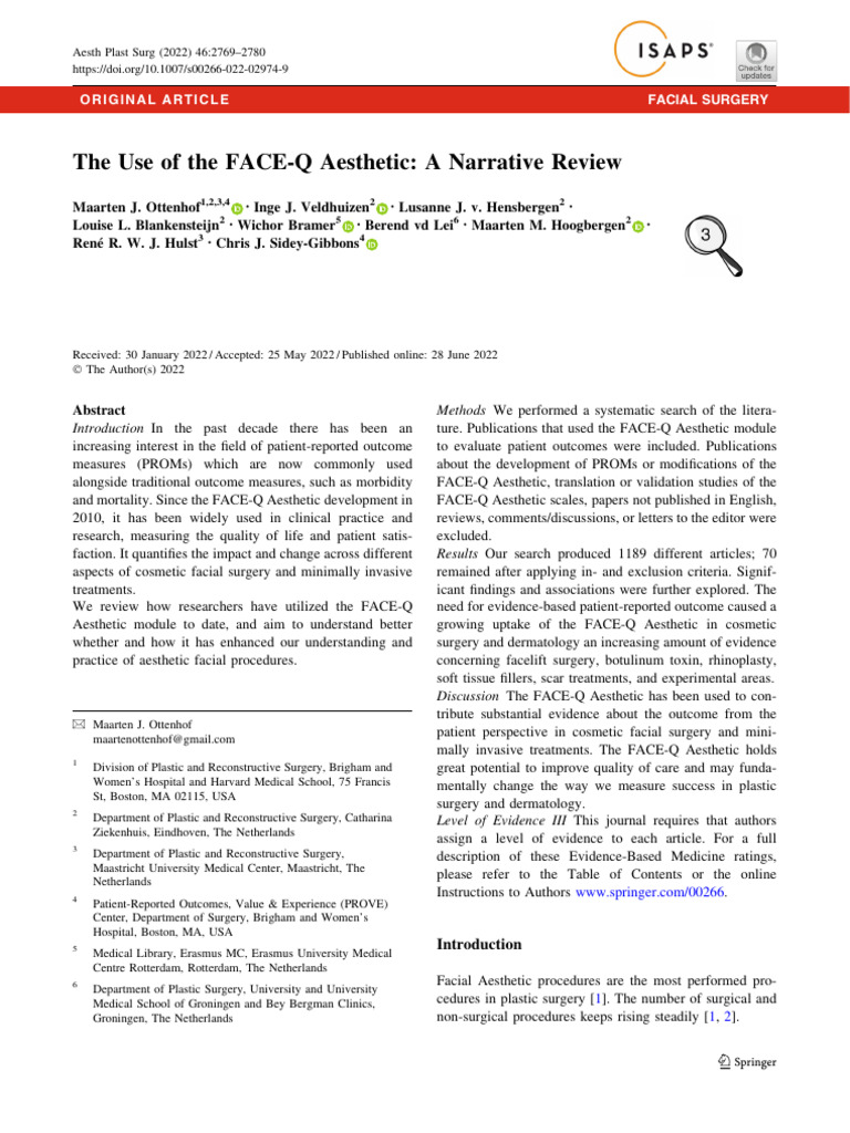The Use of The FACEQ Aesthetic A Narrative Review PDF Plastic
