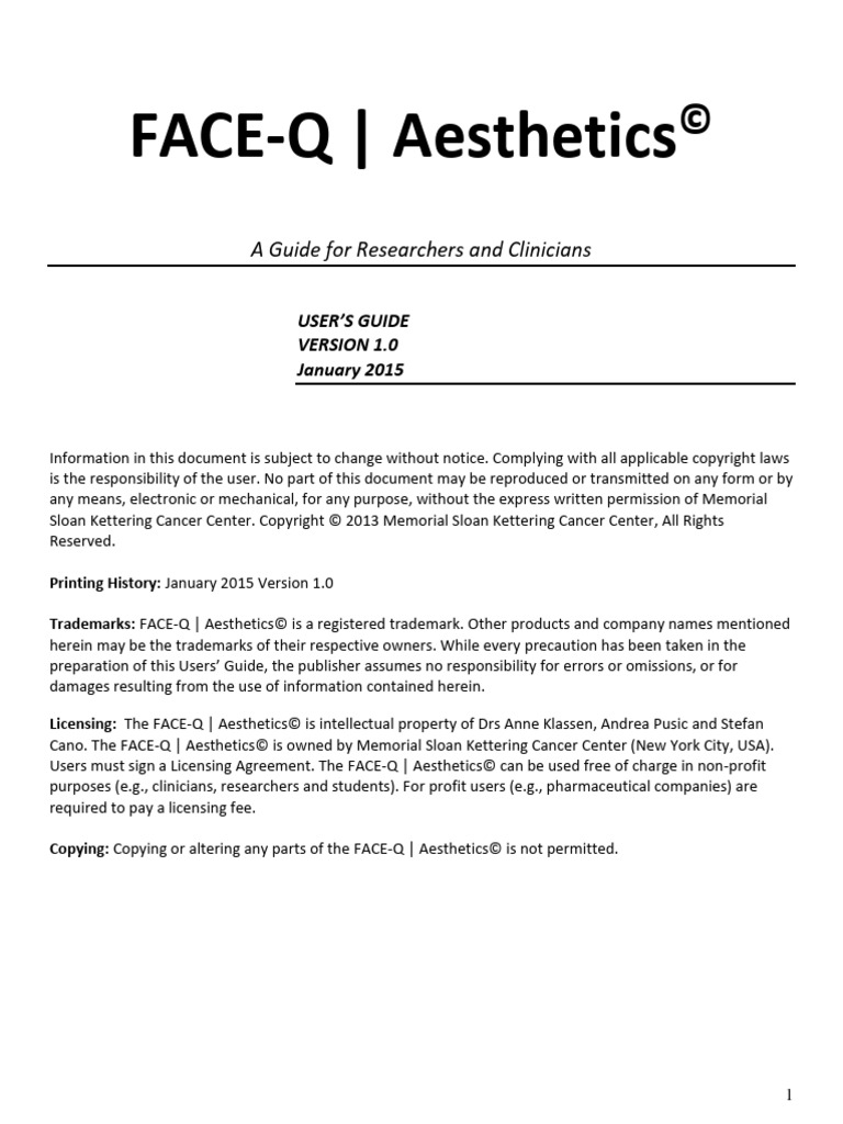FACE-Q Aesthetics User Guide | PDF