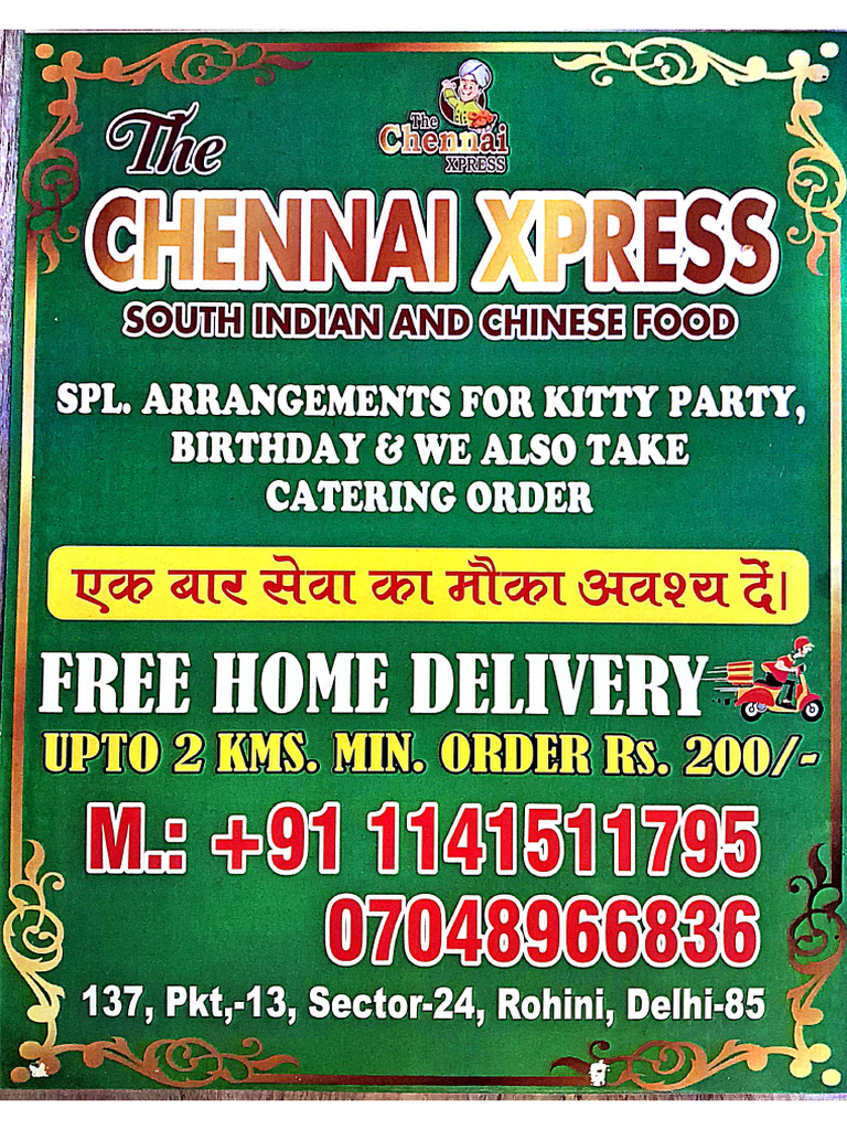 The Chennai Express Menu PDF