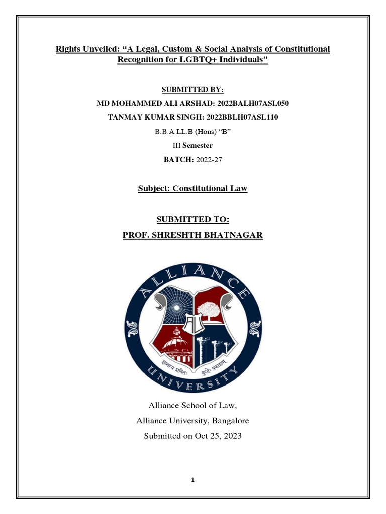 LGBTQ Rights Constitutional Law Research Paper, Nov 2023 PDF Lgbt