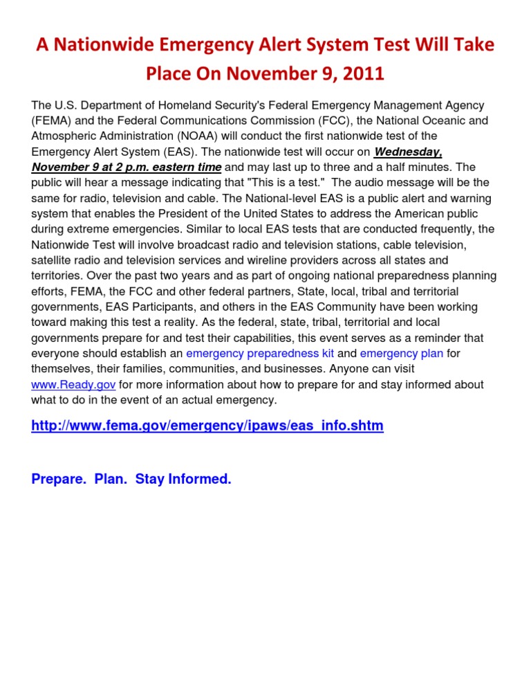 Nationwide Emergency Alert Test on Nov 9 | PDF