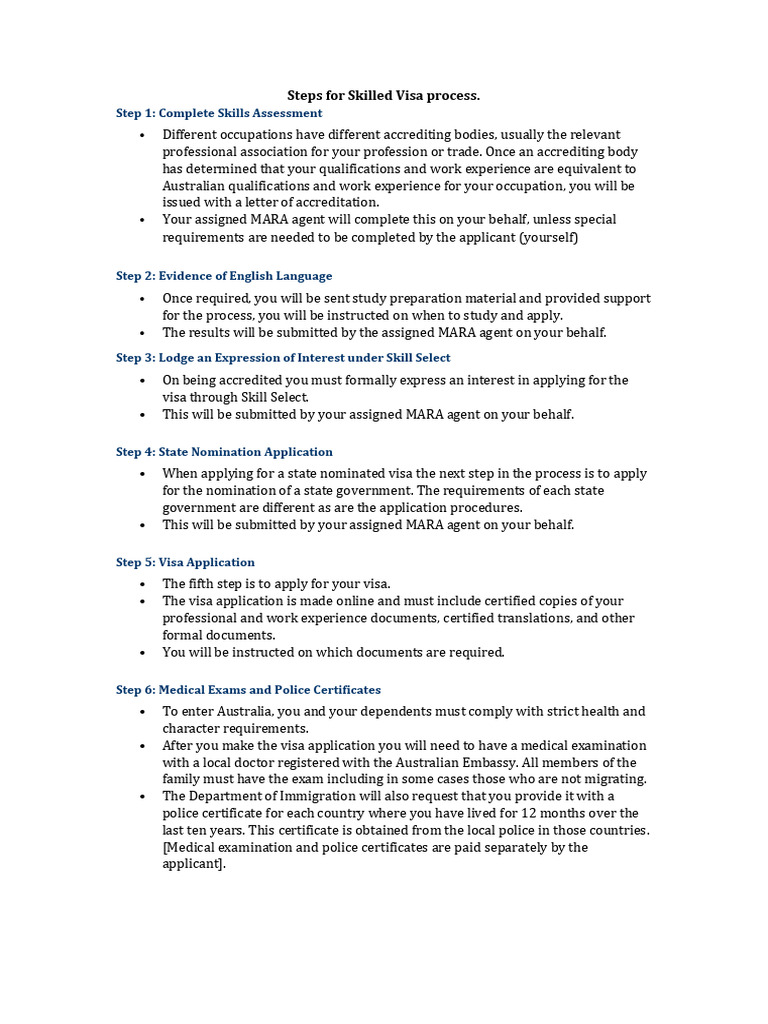 Steps For Skilled Migration PDF Travel Visa Physical Examination